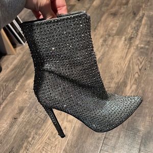 Steve Madden Charcoal Sparkle Sequin Calf Booties Stilettos